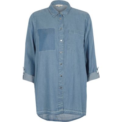 Light blue wash patch pocket denim shirt